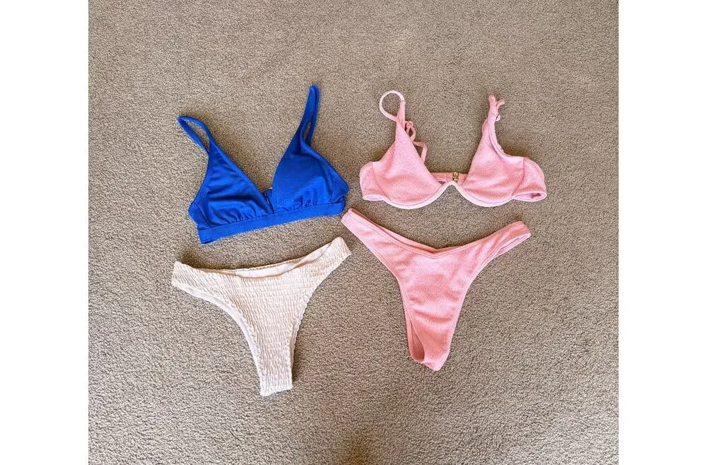 Blue White and Pink Bikinis